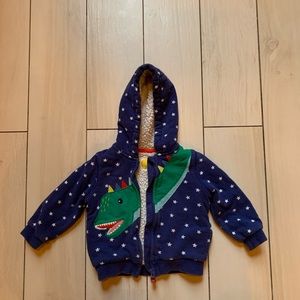 Mini Boden cozy fleece lined dino hoodie 9-12 months